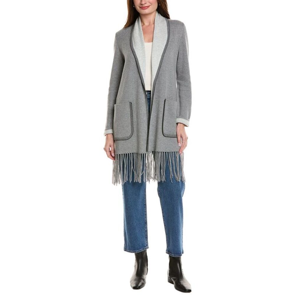Hannah Rose Womens  Long Fringe Cashmere-Blend Cardigan